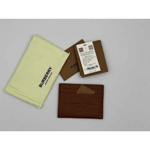 Burberry Sandon Card Case Wallet Embossed Logo Tan Leather - Picture 10 of 10